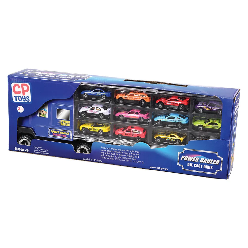 6-Wheel Transport Car Carrier with 12 Die-Cast Vehicles | Easy-Grip Handle & 24 Car Slots