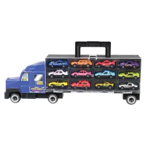 6-Wheel Transport Car Carrier with 12 Die-Cast Vehicles | Easy-Grip Handle & 24 Car Slots
