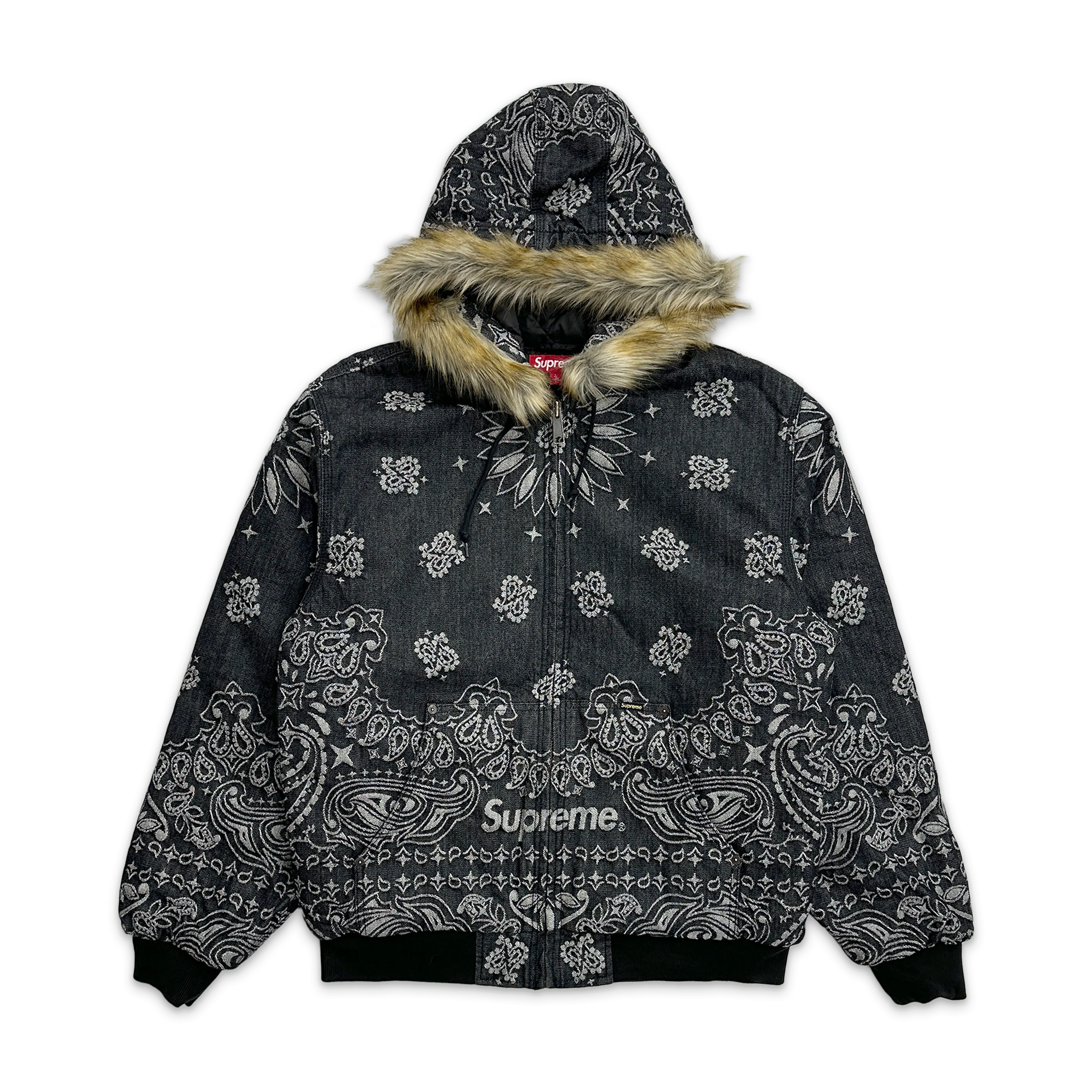 Bandana Jacquard Denim Hooded Jacket Black