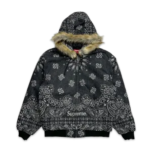Bandana Jacquard Denim Hooded Jacket Black