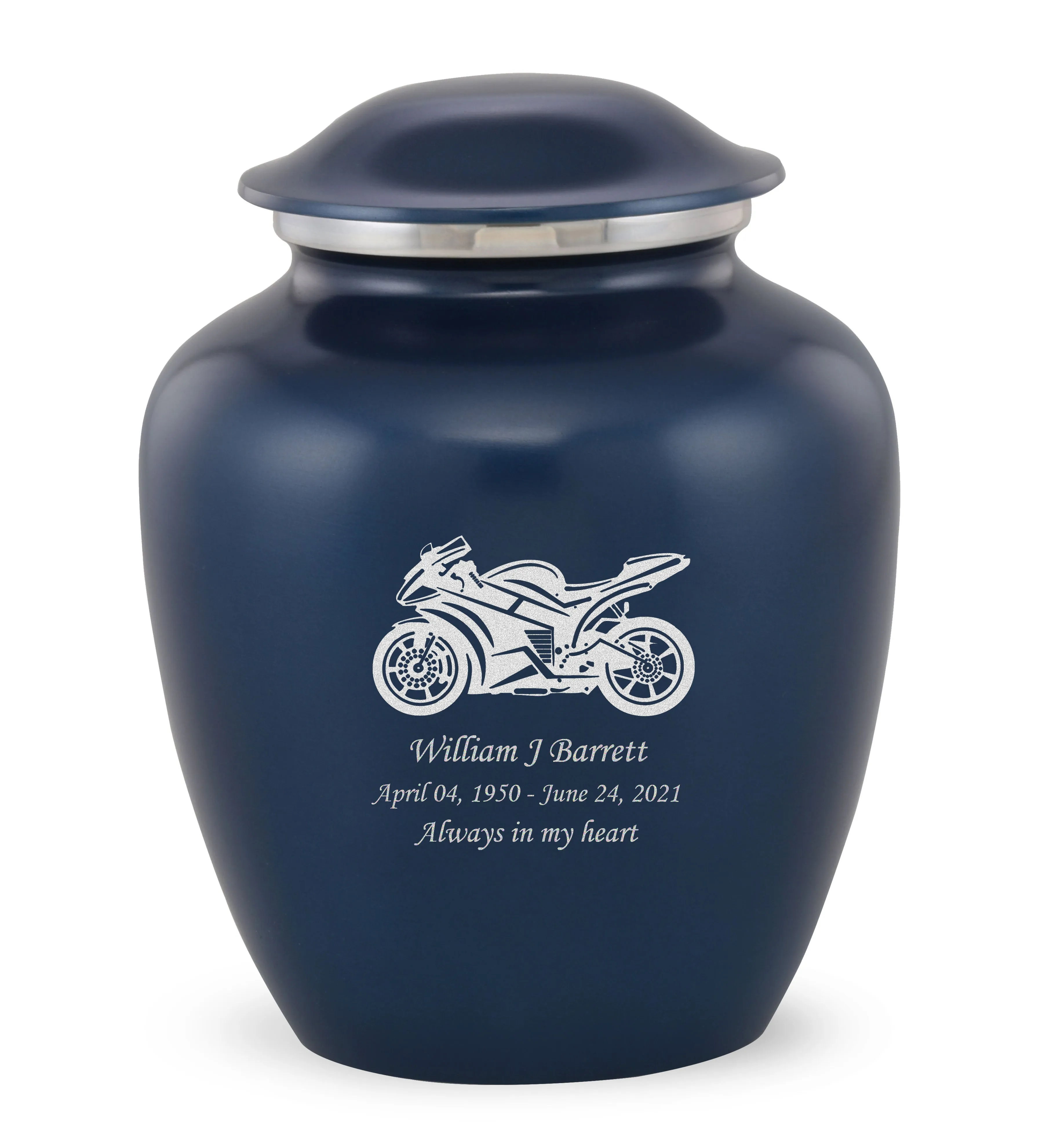 Grace Sports Bike Custom Engraved Adult Cremation Urn for in Blue