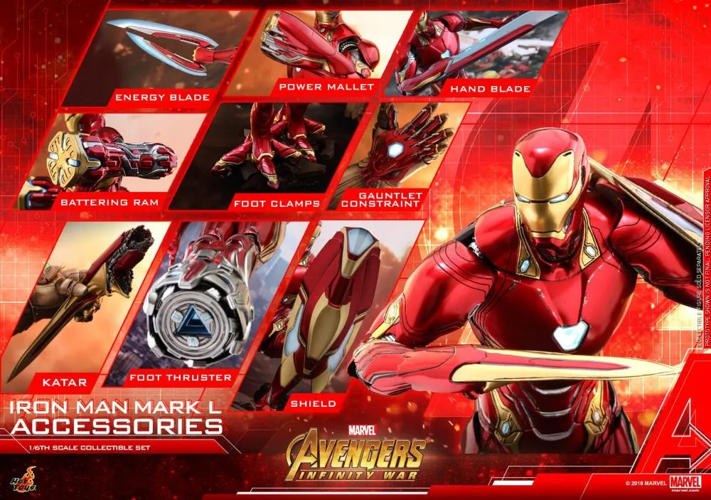 Hot Toys 1/6 Iron Man Mark L (MK 50) Accessory Set and Figure Marvel Avengers: Infinity War Diecast Sixth Scale MMS473-D23 & ACS004