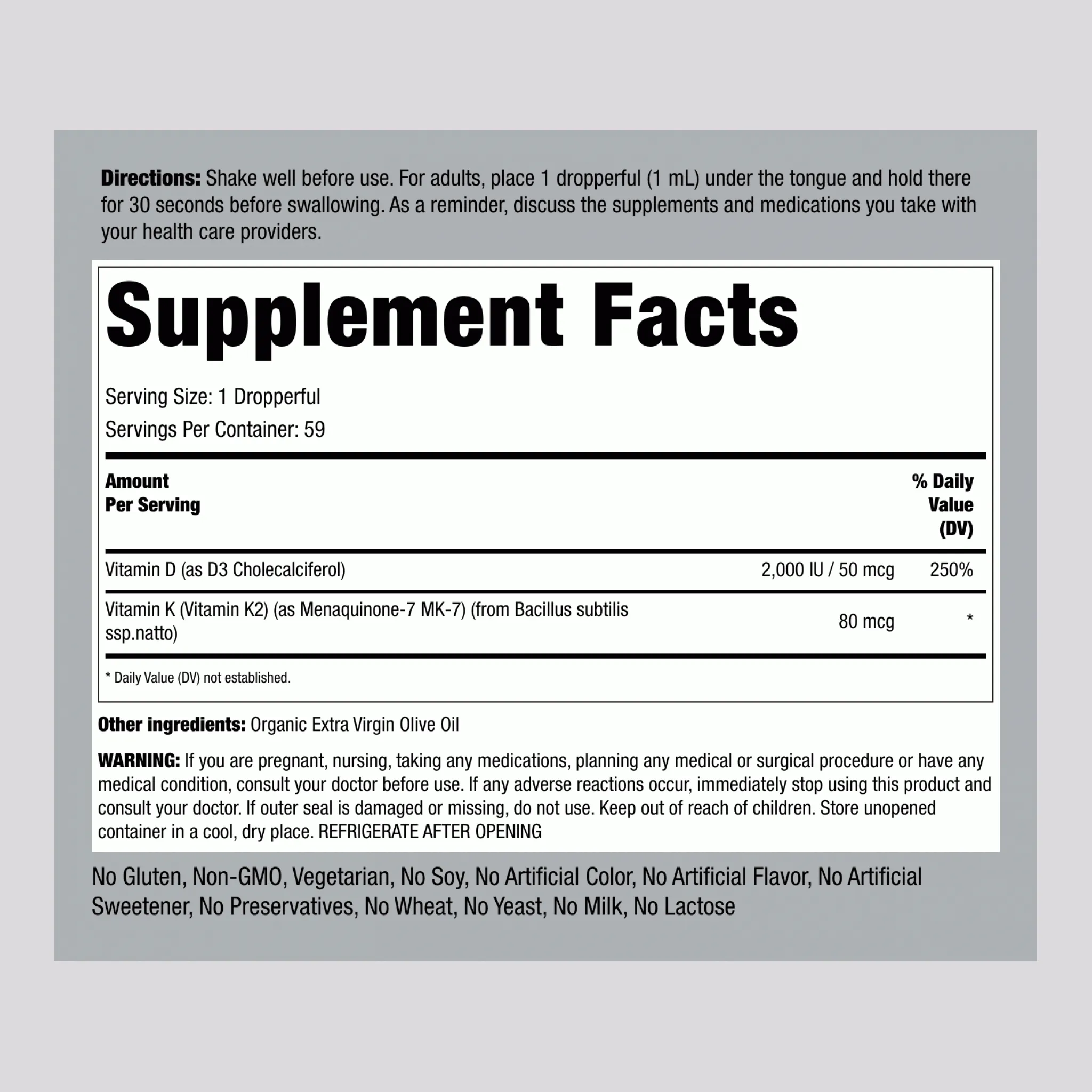 Liquid Vitamin D3 & K-2, 2 fl oz (59 mL) Dropper Bottle