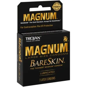 Trojan Magnum Bareskin Large Sized Lubricated Latex Condoms - 3 Pack