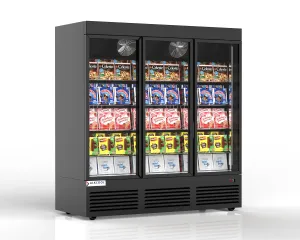 VISUAL THREE SECTION DISPLAY FREEZER W/ SWING DOOR TGDF70 Visualize- BOTTOM MOUNT COMPRESSOR, BLACK, 115V WITH HYDROCARBON REFRIGERANT