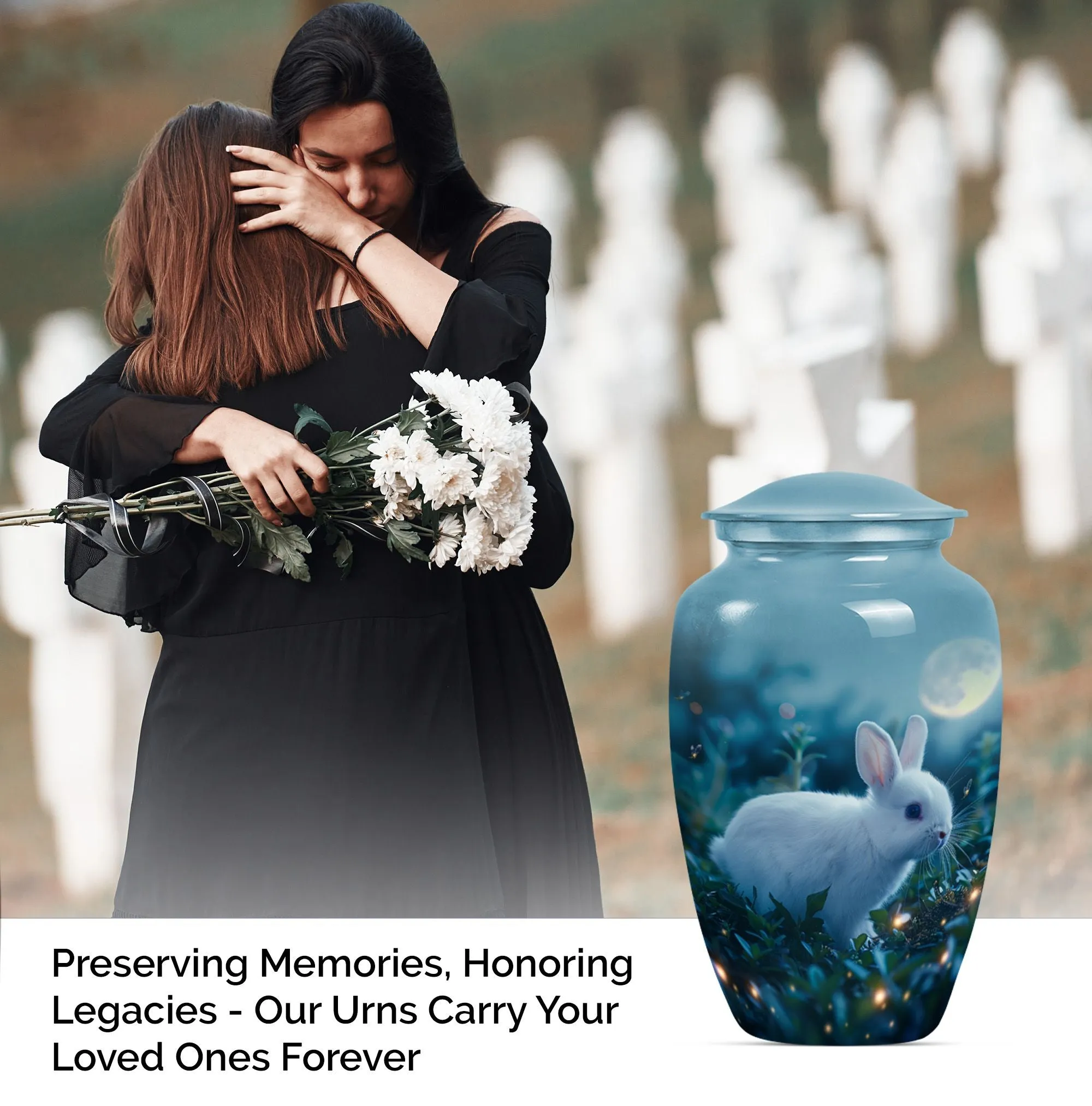 White Bunny Moon Reverence | Large Cremation Urn for Adult Ashes