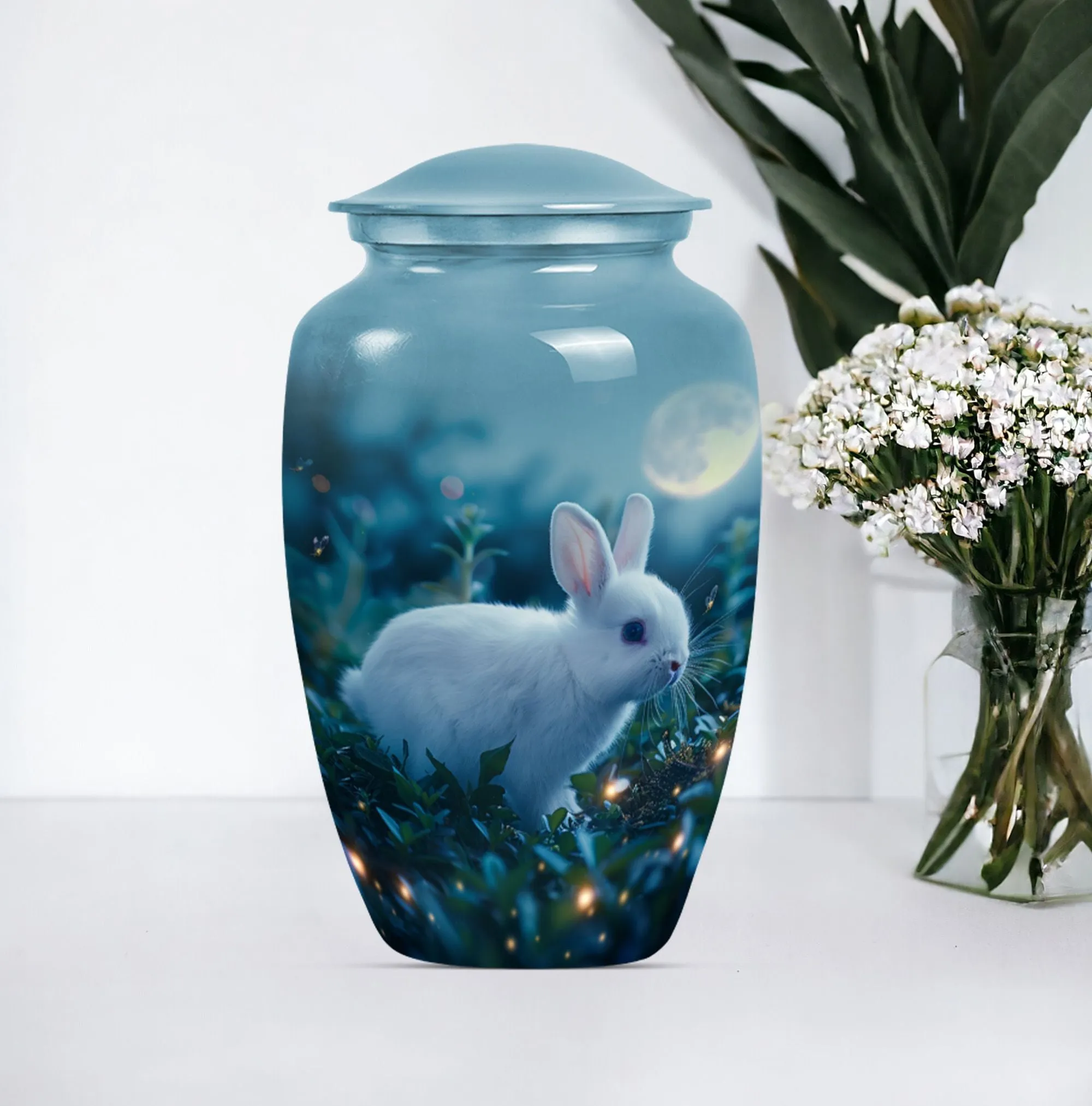 White Bunny Moon Reverence | Large Cremation Urn for Adult Ashes
